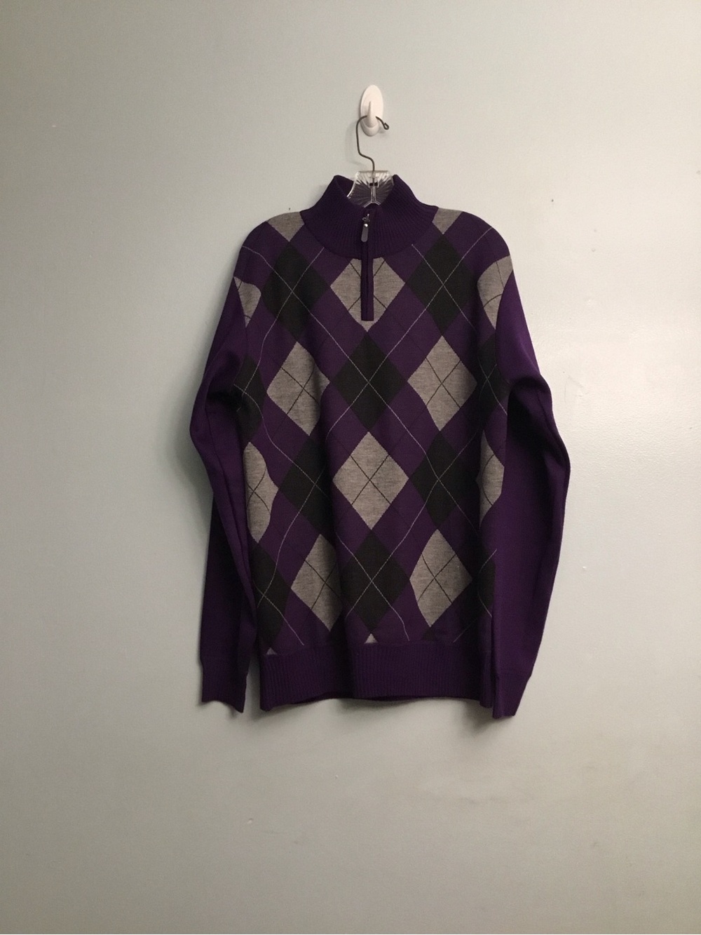 TRUE ROCK Men's Purple Argyle Half-Zip Sweater